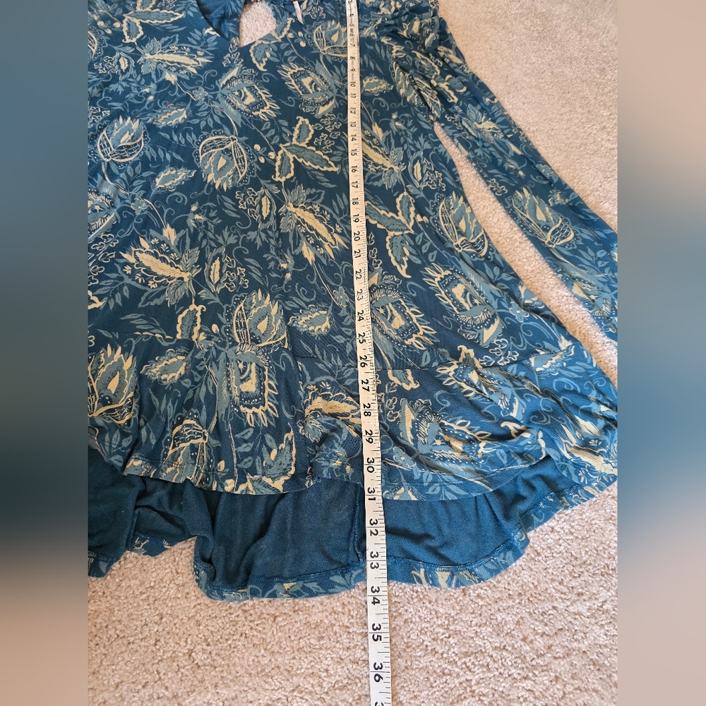 Free People Womens MEDIUM long Puff Sleeves Green Floral Short Dress - Picture 5 of 8